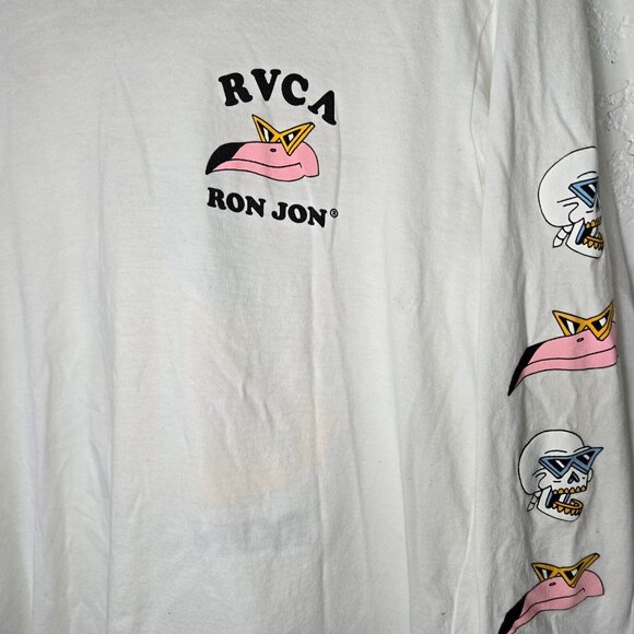 RVCA Ron Jon Shirt Men's Large Luke Pink Flamingo Skull Logo Surfer - Picture 3 of 10